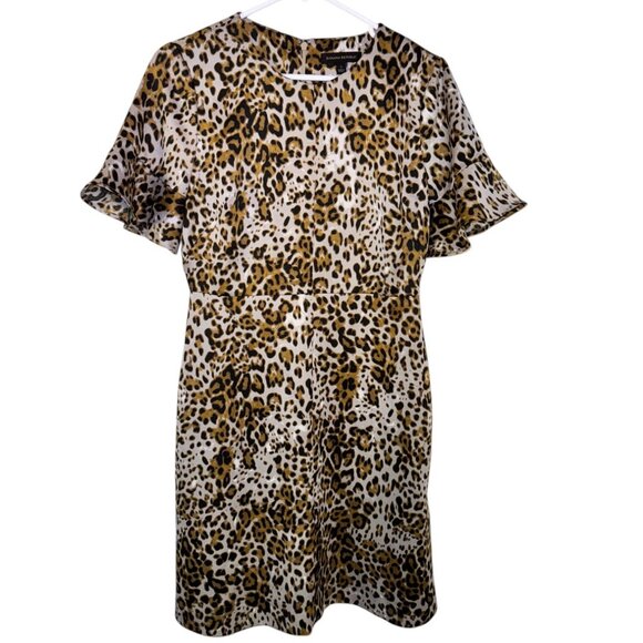 Banana Republic Womens Animal Print Dress Size 2 Leopard Pattern Short Sleeve - Picture 2 of 9